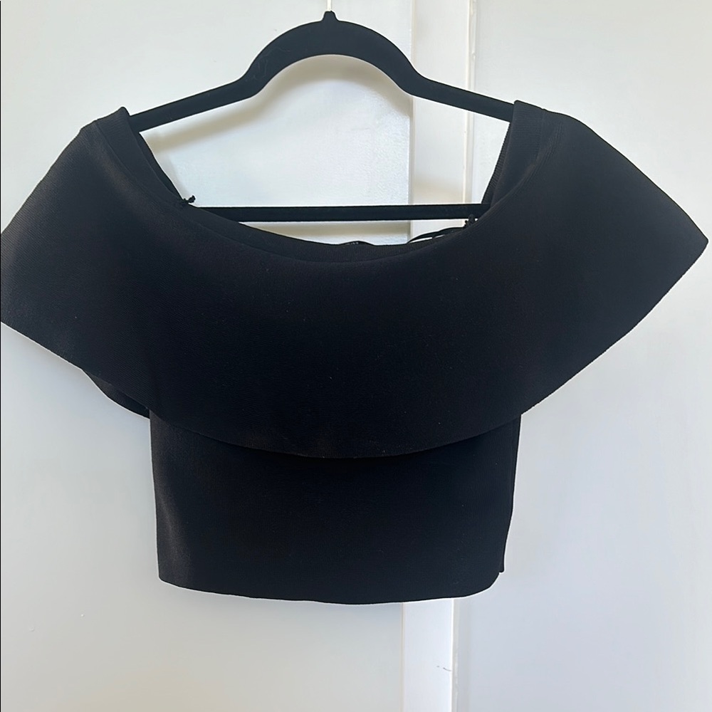Babaton Cropped Off the Shoulder Black Top